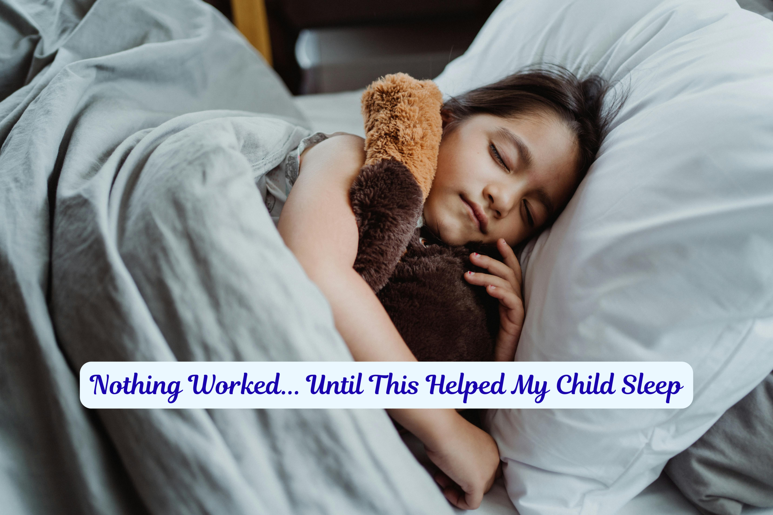 Neurodivergent child sleeping peacefully at bedtime after parents found calming tools that finally helped with sleep struggles.